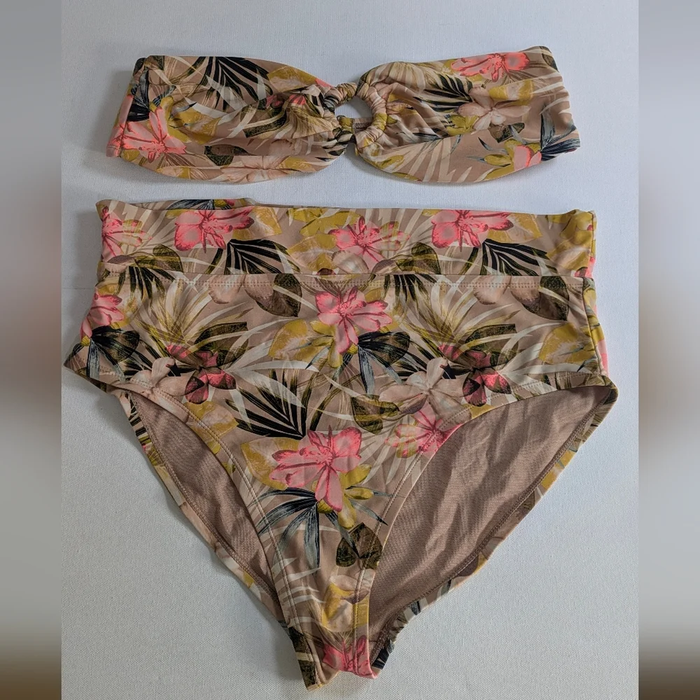 TIME AND TRU Women's 2-PC Floral Bikini Set Top And High Waist Bottom Sz XL - Picture 3 of 13